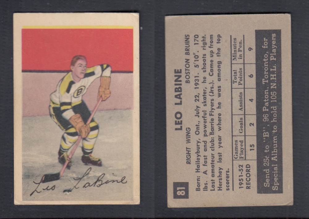 1952-53 PARKHURST HOCKEY CARD #81 L. LABINE photo