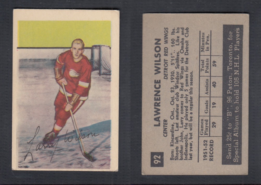 1952-53 PARKHURST HOCKEY CARD #92 L. WILSON photo