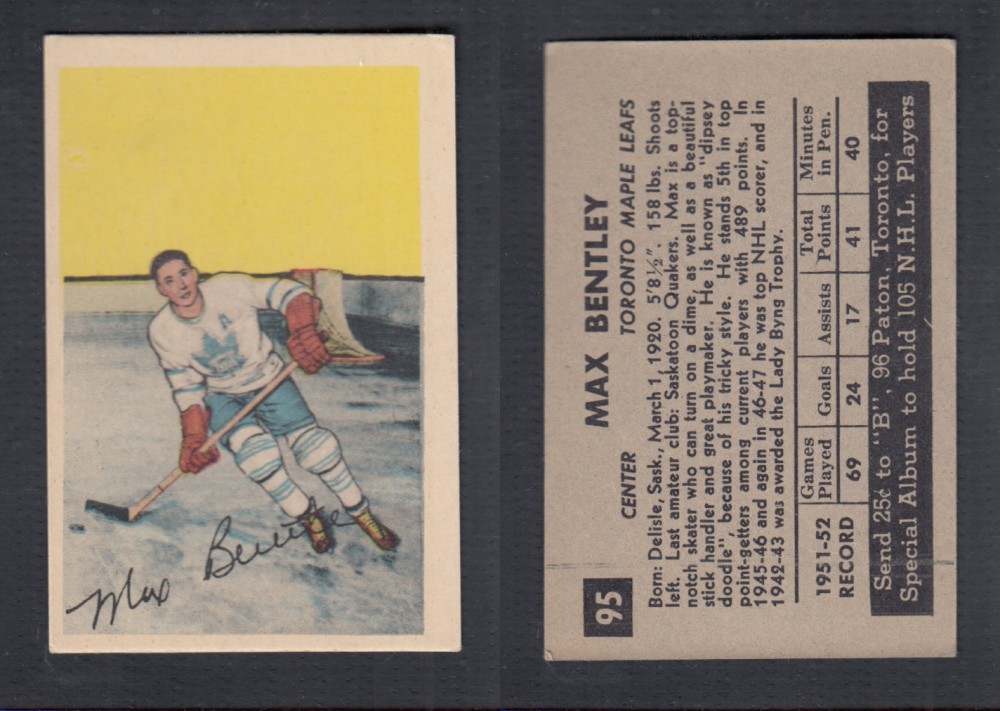 1952-53 PARKHURST HOCKEY CARD #95 M. BENTLEY photo