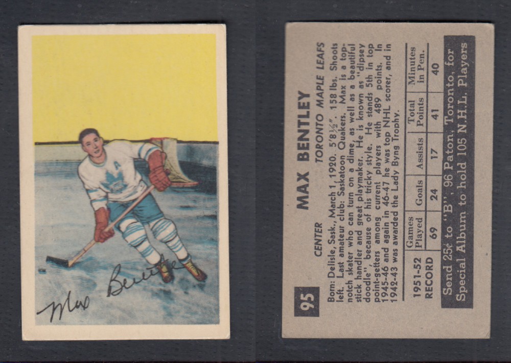 1952-53 PARKHURST HOCKEY CARD #95 M. BENTLEY photo