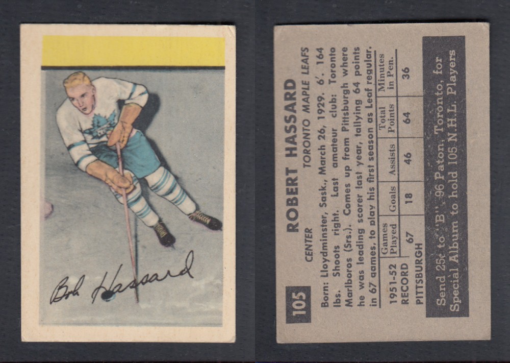 1952-53 PARKHURST HOCKEY CARD #105 R. HASSARD photo