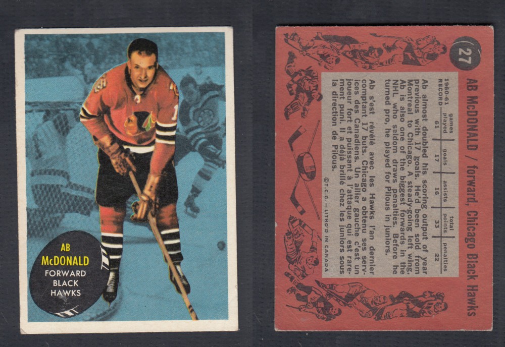 1961-62 TOPPS HOCKEY CARD #27 AB MCDONALD photo