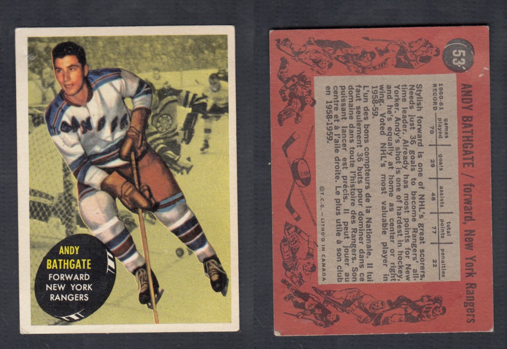 1961-62 TOPPS HOCKEY CARD #53 A. BATHGATE photo