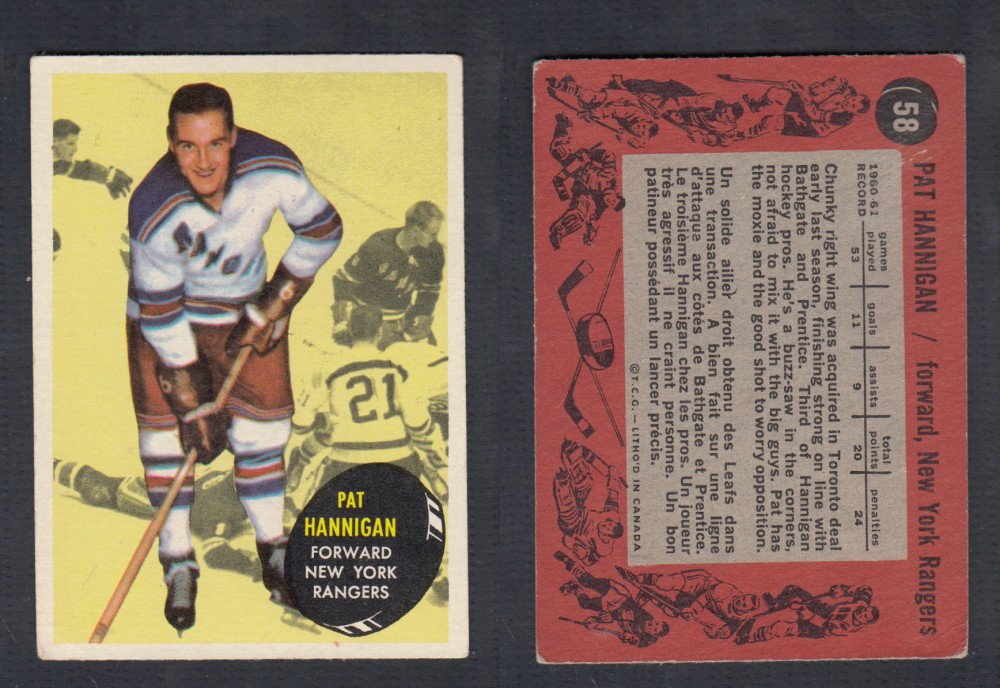 1961-62 TOPPS HOCKEY CARD #58 P. HANNIGAN photo