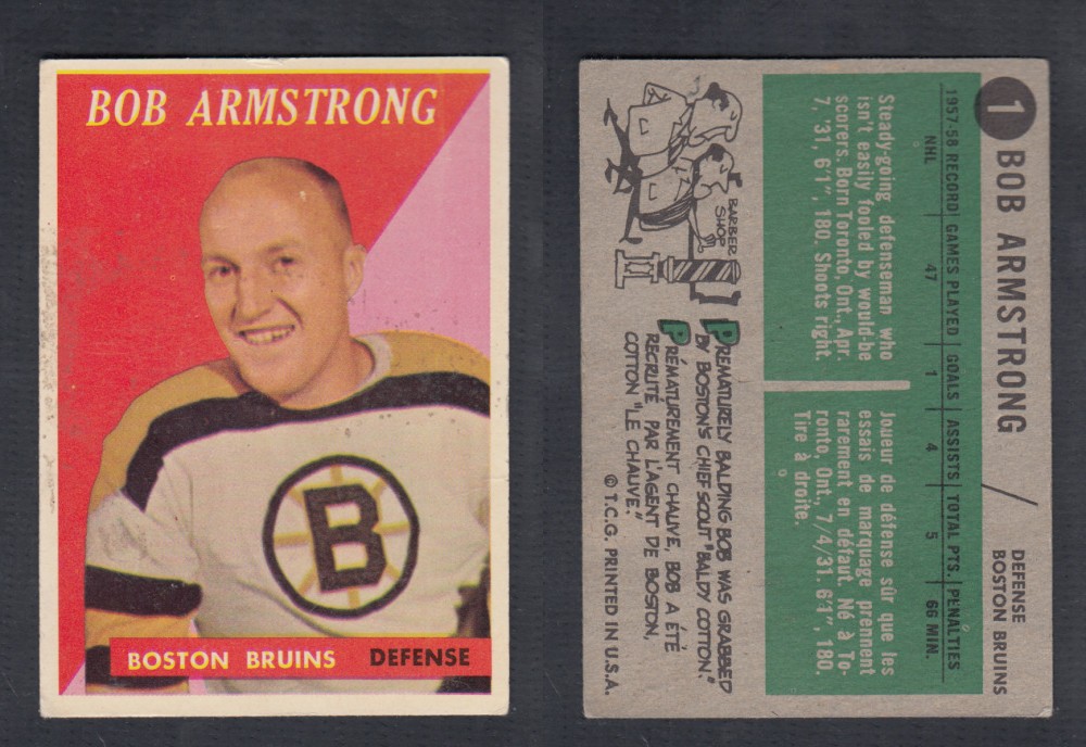 1958-59 TOPPS HOCKEY CARD #1 B. ARMSTRONG photo