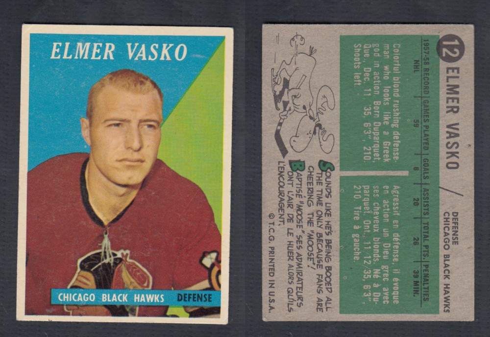 1958-59 TOPPS HOCKEY CARD #12 E. VASKO photo