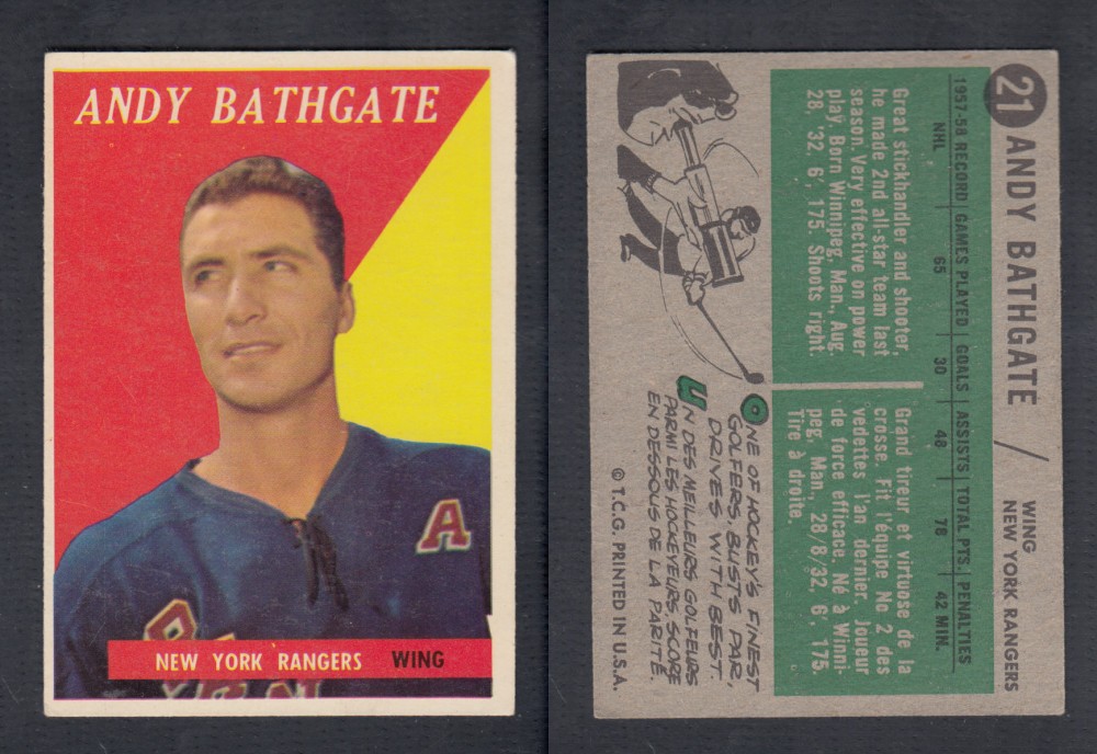 1958-59 TOPPS HOCKEY CARD #21 A. BATHGATE photo