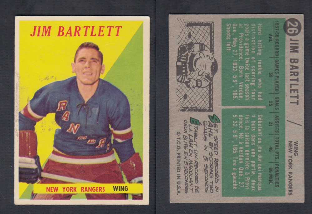 1958-59 TOPPS HOCKEY CARD #26 J. BARTLETT photo