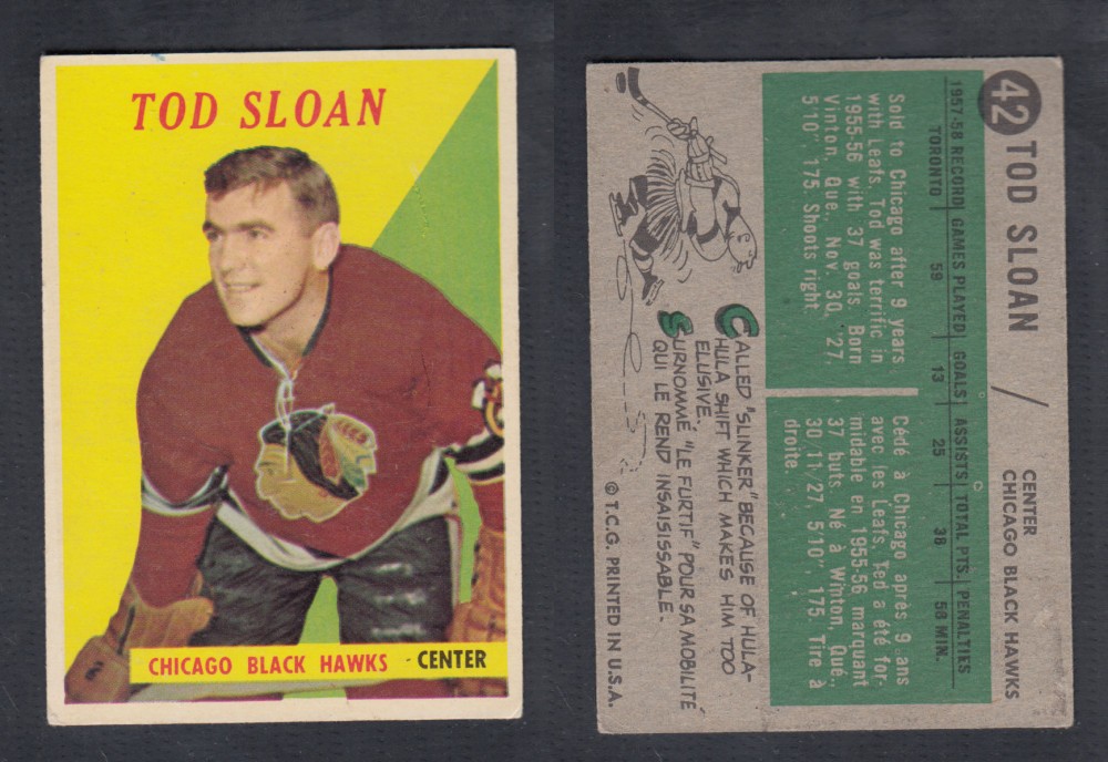 1958-59 TOPPS HOCKEY CARD #42 T. SLOAN photo