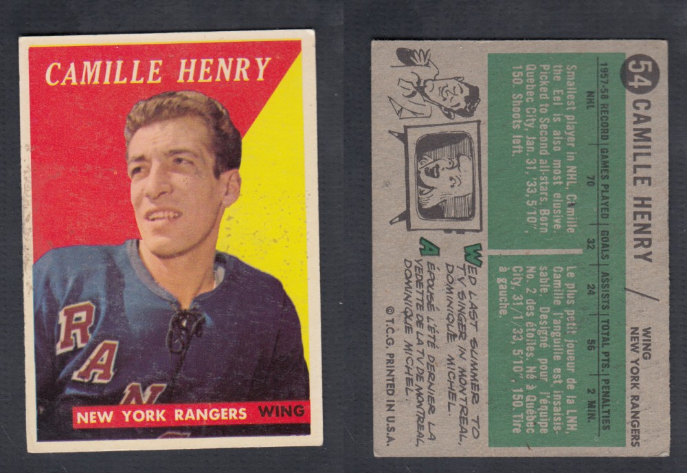 1958-59 TOPPS HOCKEY CARD #54 C. HENRY photo