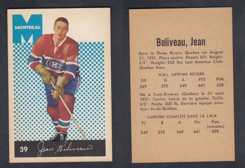 1962-63 PARKHURST HOCKEY CARD #39 J. BELIVEAU photo