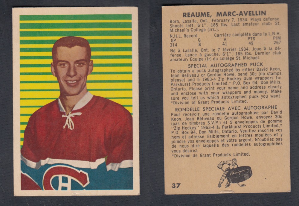 1963-64 PARKHURST HOCKEY CARD #37 M. REAUME photo