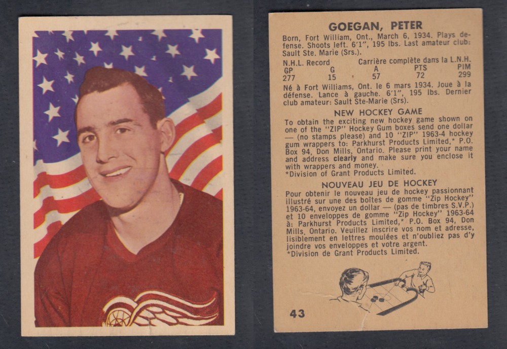 1963-64 PARKHURST HOCKEY CARD #43 P. GOEGAN photo