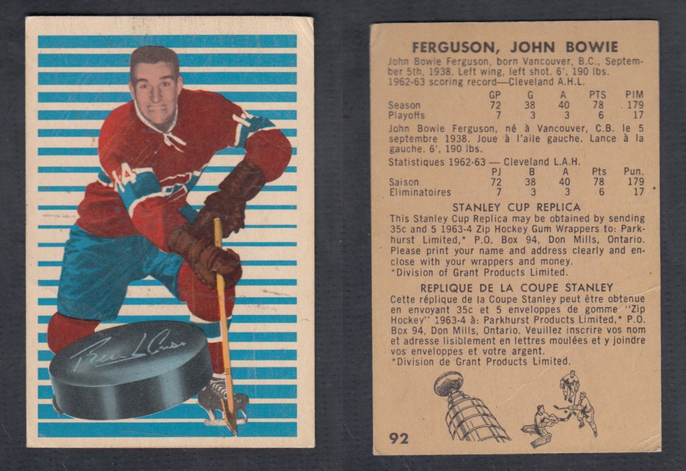 1963-64 PARKHURST HOCKEY CARD #92 J. FERGUSON photo