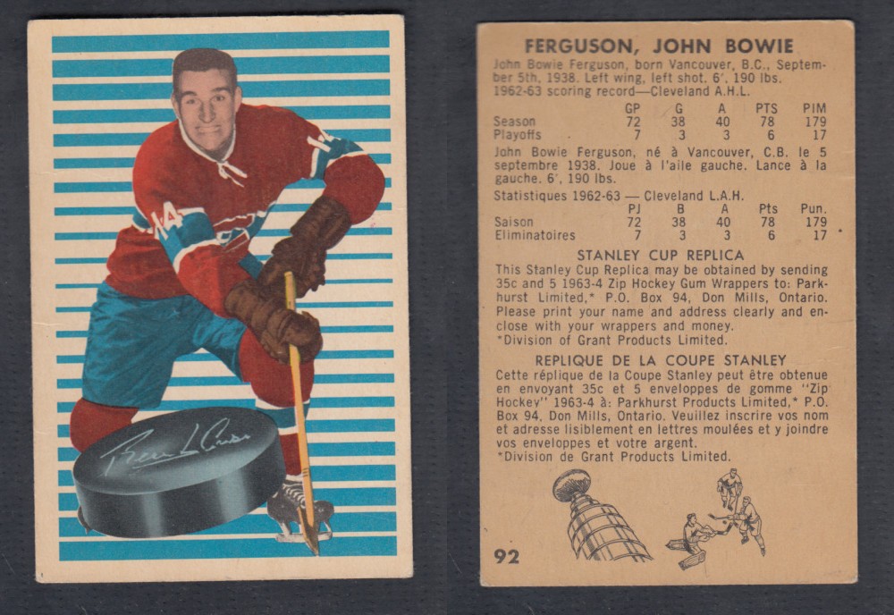 1963-64 PARKHURST HOCKEY CARD #92 J. FERGUSON photo