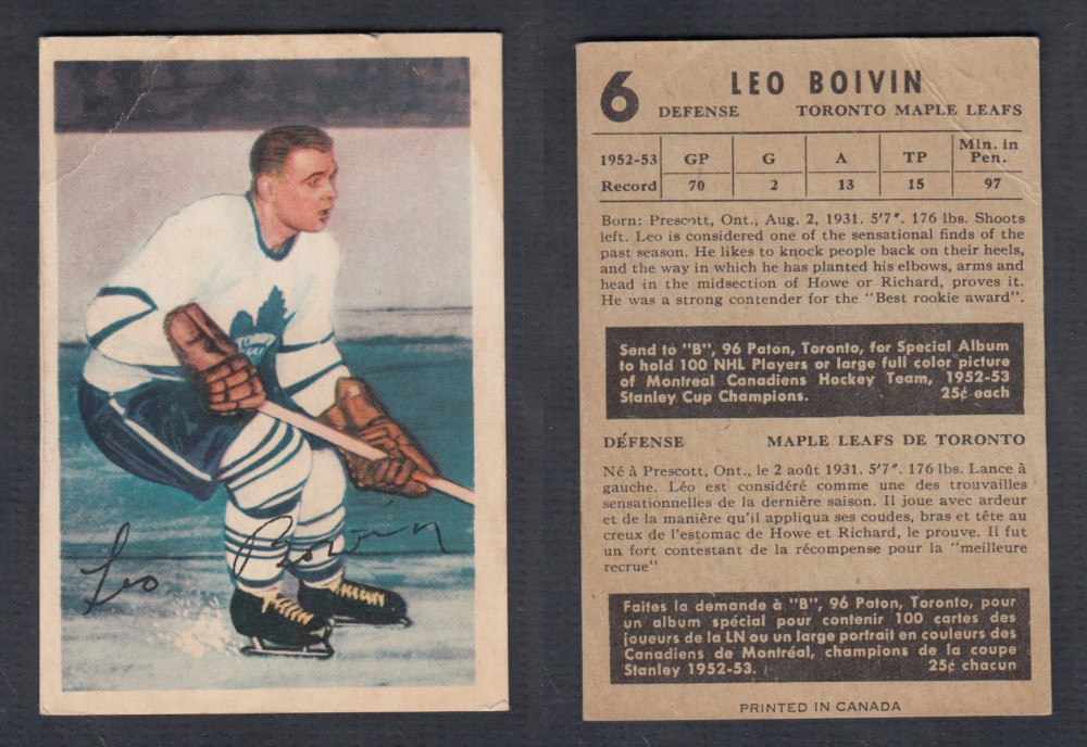 1953-54 PARKHURST HOCKEY CARD #6 L. BOIVIN photo