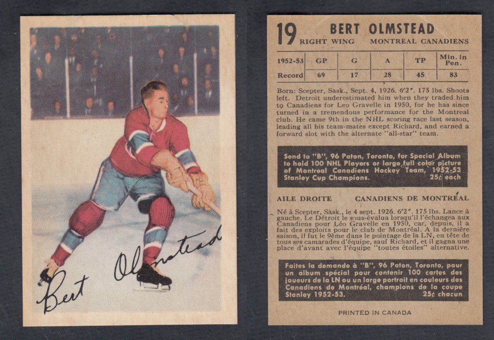 1953-54 PARKHURST HOCKEY CARD #19 B. OLMSTEAD photo