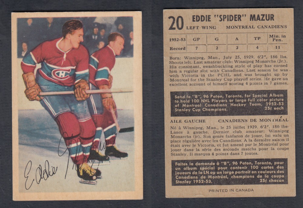 1953-54 PARKHURST HOCKEY CARD #20 E. MAZUR photo