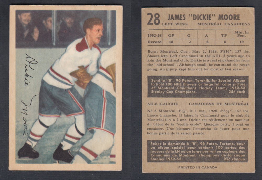 1953-54 PARKHURST HOCKEY CARD #28 J. MOORE photo