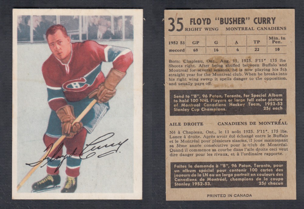 1953-54 PARKHURST HOCKEY CARD #35 F. CURRY photo