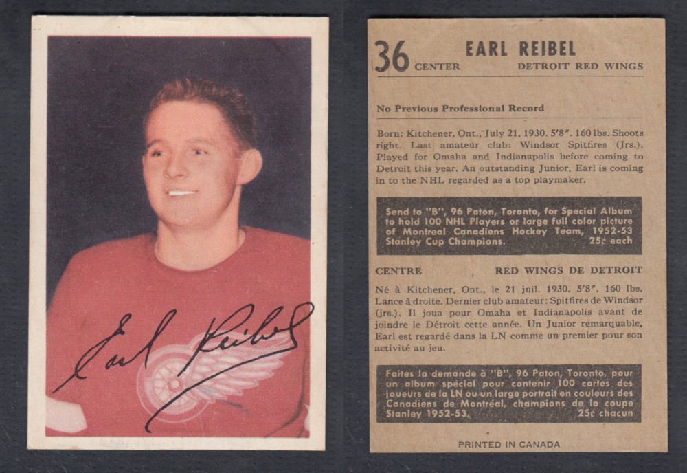 1953-54 PARKHURST HOCKEY CARD #36 E. REIBEL photo