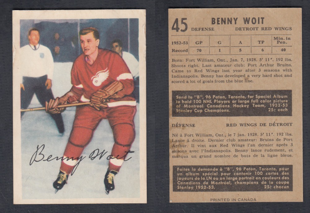 1953-54 PARKHURST HOCKEY CARD #45 B. WOIT photo