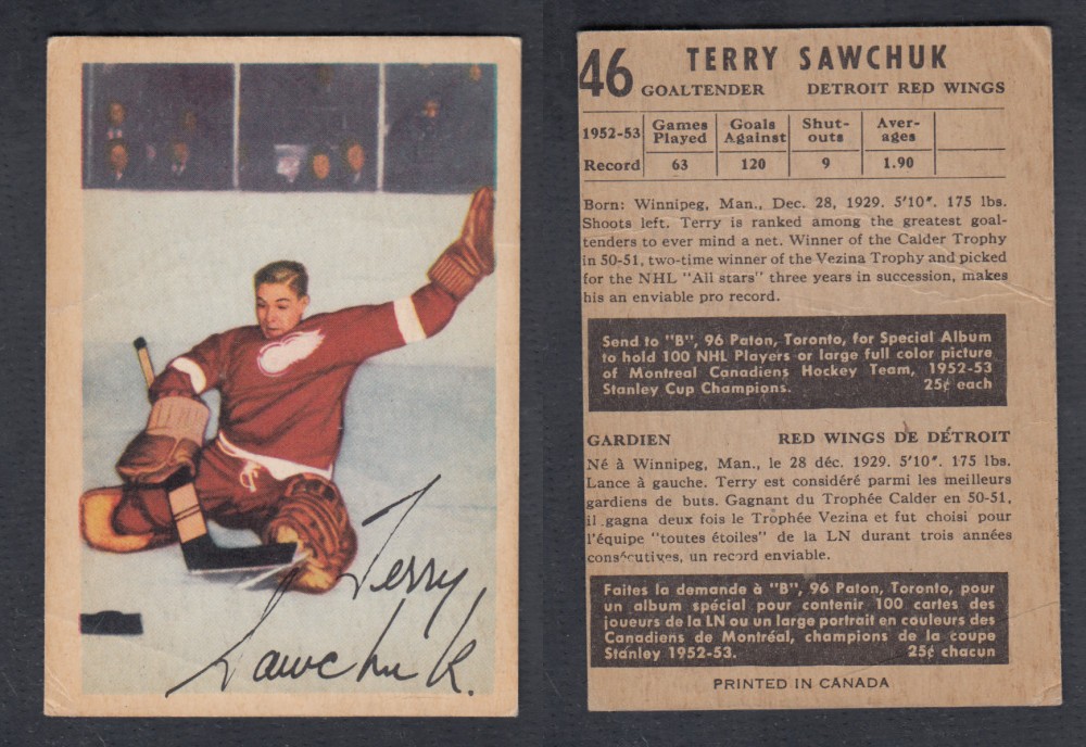 1953-54 PARKHURST HOCKEY CARD #46 T. SAWCHUK photo