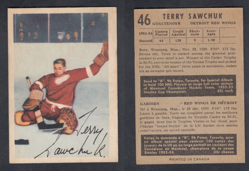 1953-54 PARKHURST HOCKEY CARD #46 T. SAWCHUK photo