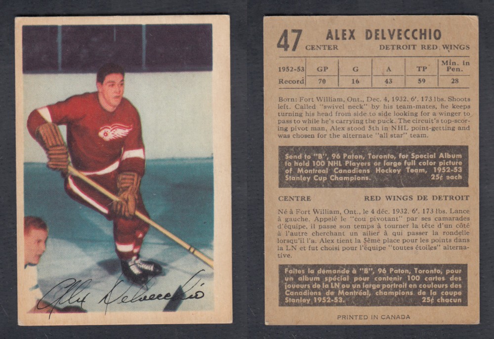 1953-54 PARKHURST HOCKEY CARD #47 A. DELVECCHIO photo