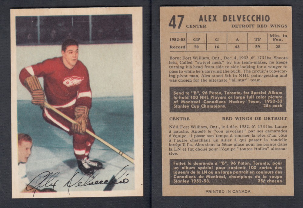 1953-54 PARKHURST HOCKEY CARD #47 A. DELVECCHIO photo