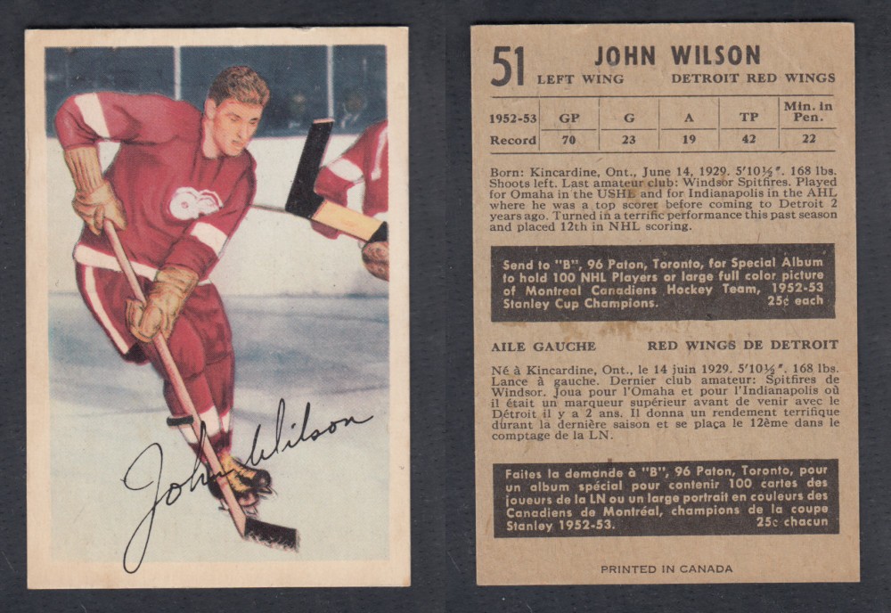 1953-54 PARKHURST HOCKEY CARD #51 J. WILSON photo