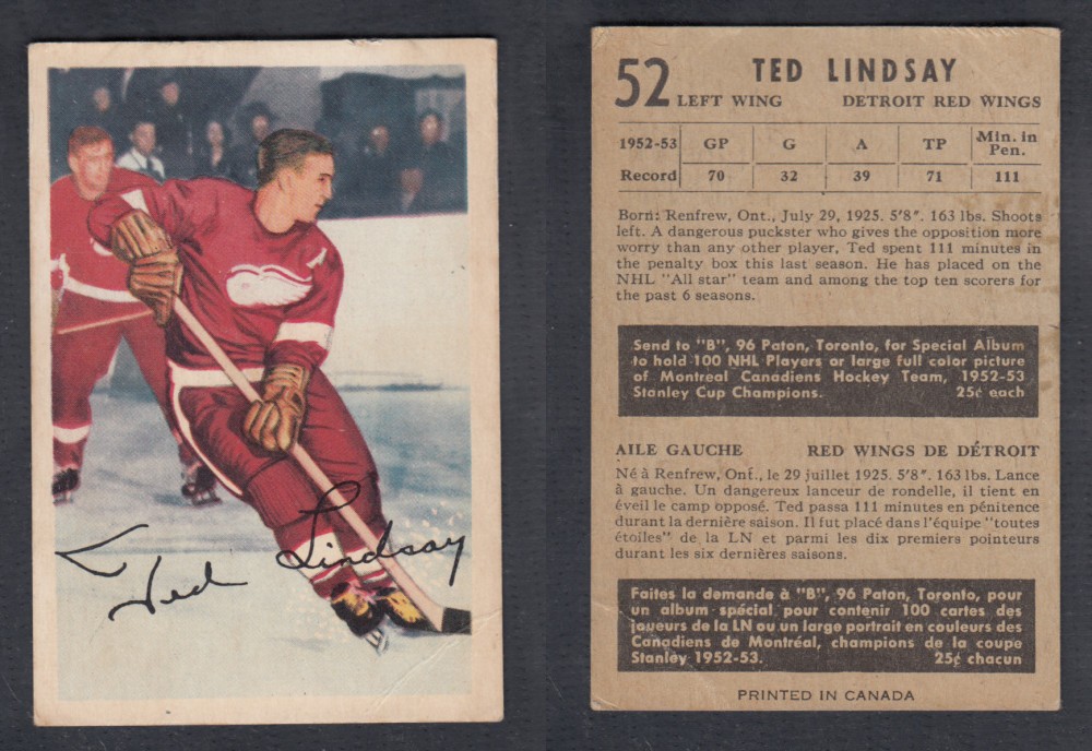 1953-54 PARKHURST HOCKEY CARD #52 T. LINDSAY photo