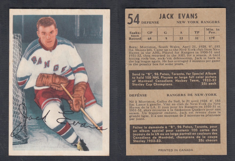 1953-54 PARKHURST HOCKEY CARD #54 J. EVANS photo