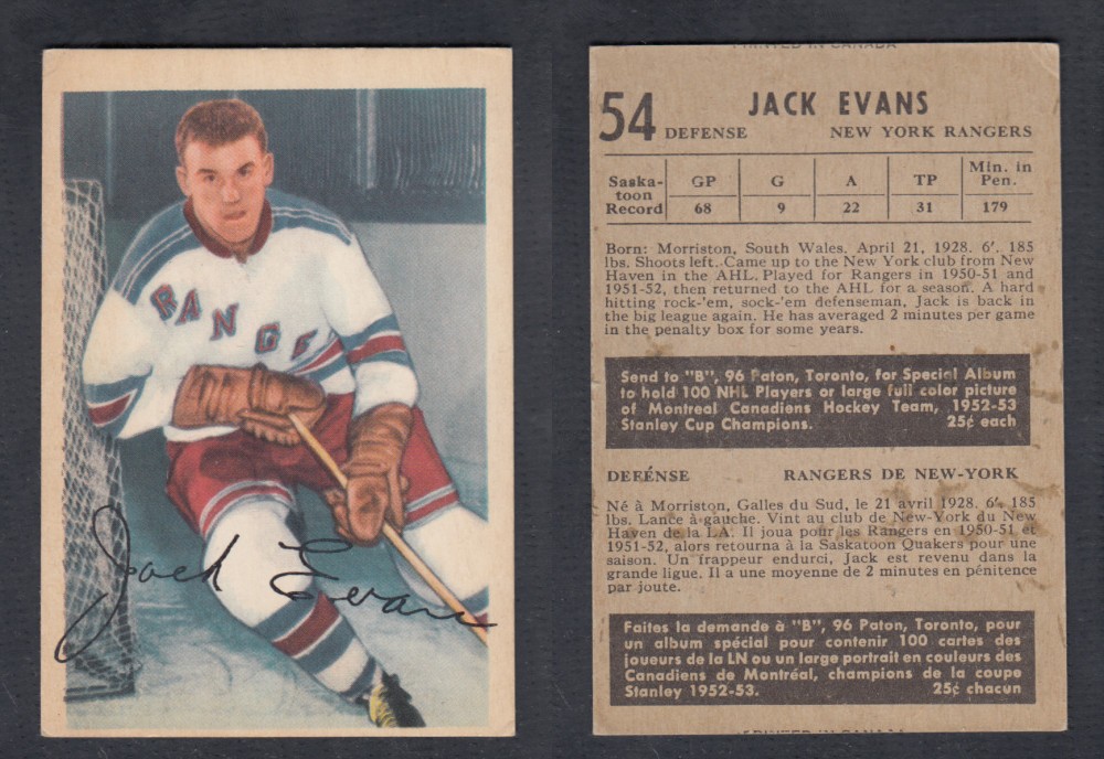 1953-54 PARKHURST HOCKEY CARD #54 J. EVANS photo