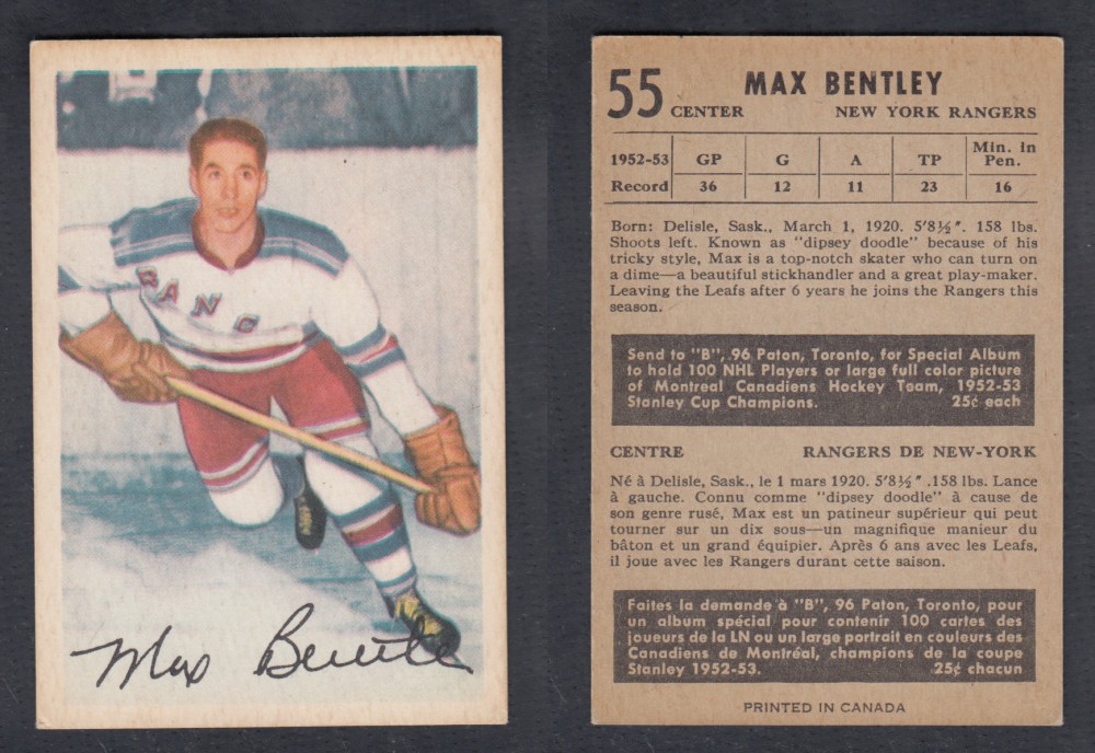 1953-54 PARKHURST HOCKEY CARD #55 M. BENTLEY photo