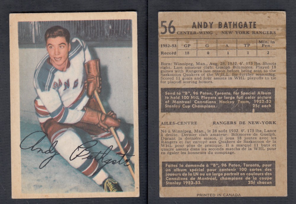 1953-54 PARKHURST HOCKEY CARD #56 A. BATHGATE photo