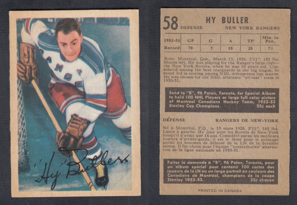 1953-54 PARKHURST HOCKEY CARD #58 H. BULLER photo