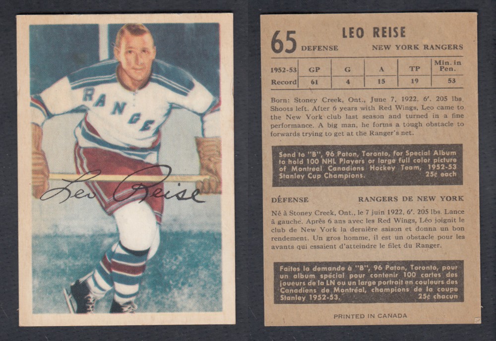 1953-54 PARKHURST HOCKEY CARD #65 L. REISE photo