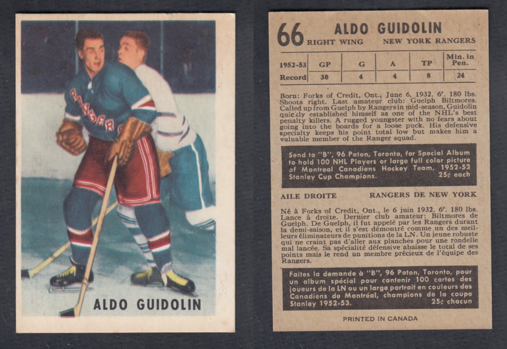 1953-54 PARKHURST HOCKEY CARD #66 A. GUIDOLIN photo