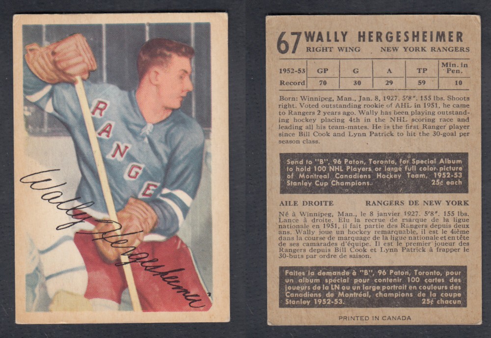 1953-54 PARKHURST HOCKEY CARD #67 W. HERGESHEIMER photo