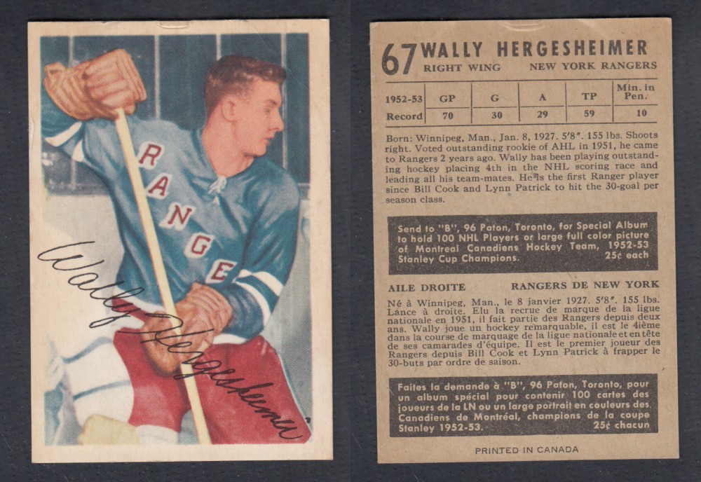 1953-54 PARKHURST HOCKEY CARD #67 W. HERGESHEIMER photo