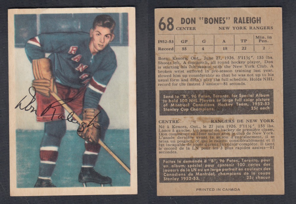 1953-54 PARKHURST HOCKEY CARD #68 D. RALEIGH photo