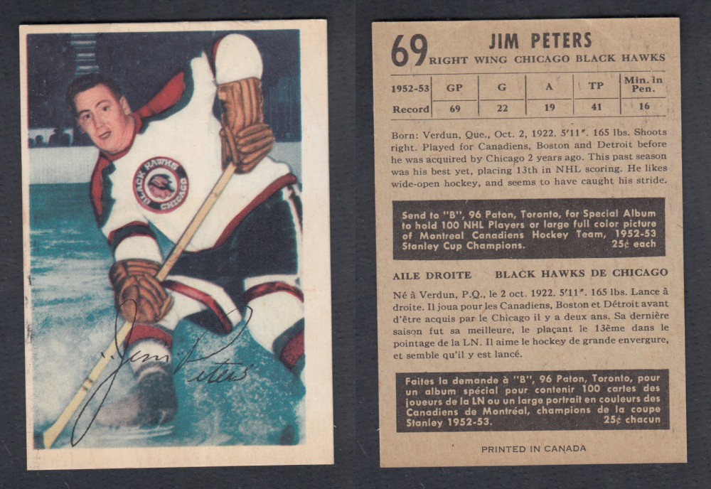 1953-54 PARKHURST HOCKEY CARD #69 J. PETERS photo