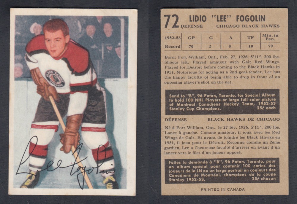 1953-54 PARKHURST HOCKEY CARD #72 L. FOGOLIN photo