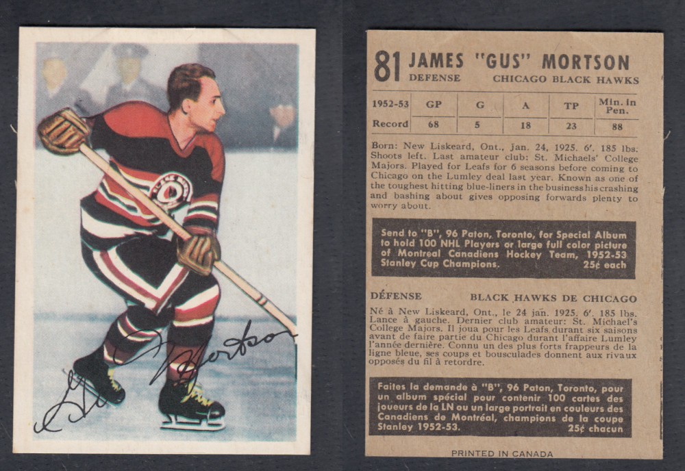 1953-54 PARKHURST HOCKEY CARD #81 J. MORTSON photo