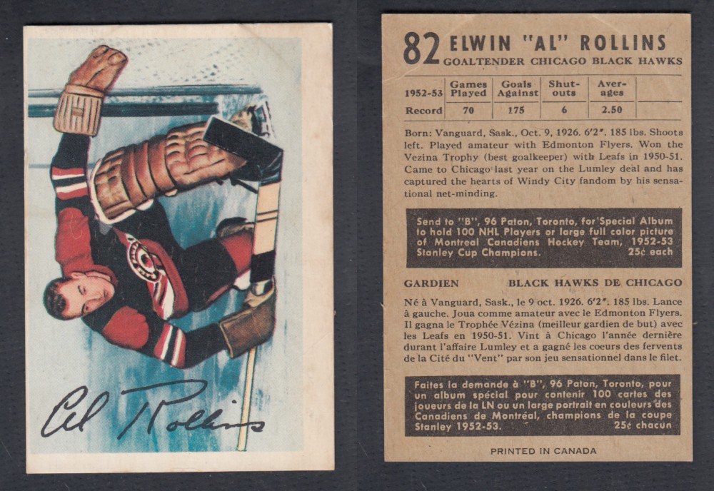 1953-54 PARKHURST HOCKEY CARD #82 E. ROLLINS photo