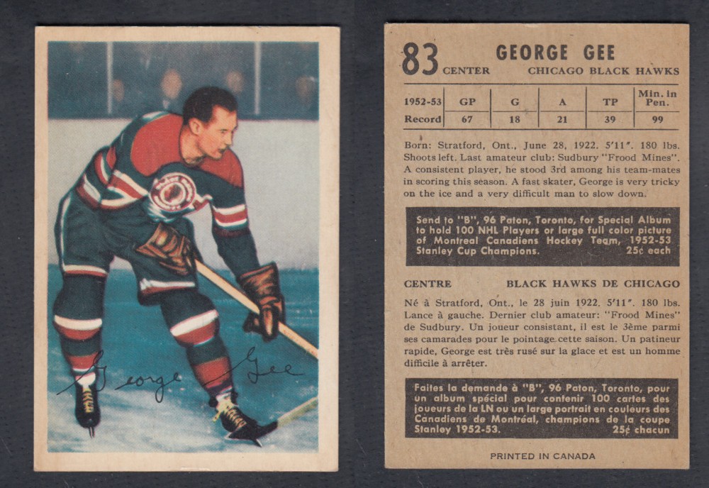 1953-54 PARKHURST HOCKEY CARD #83 G. GEE photo