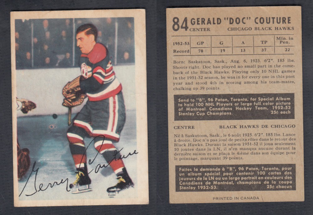 1953-54 PARKHURST HOCKEY CARD #84 G. COUTURE photo