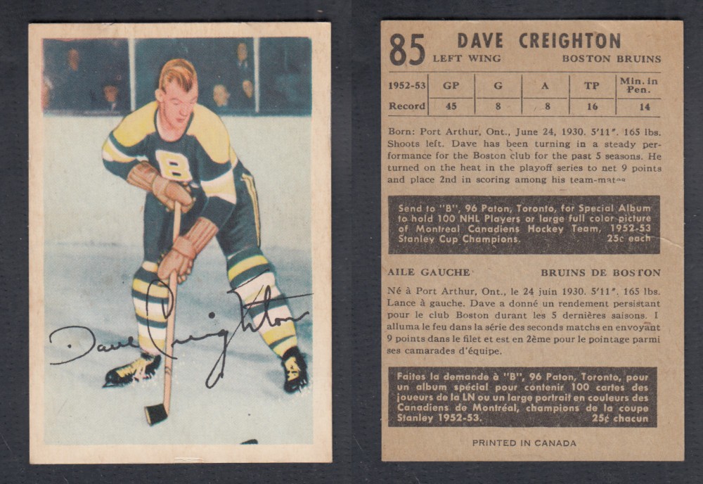 1953-54 PARKHURST HOCKEY CARD #85 D. CREIGHTON photo