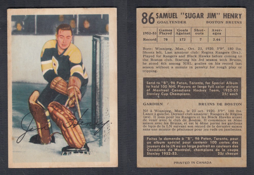 1953-54 PARKHURST HOCKEY CARD #86 S. HENRY photo